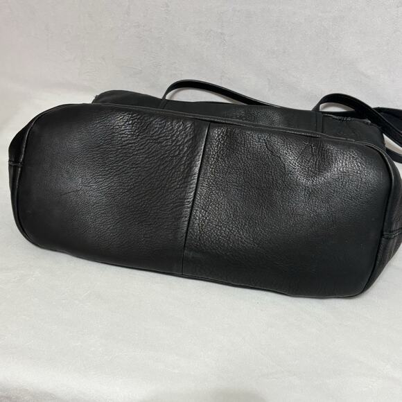 AMERICAN LEATHER CO Zipper Pockets Black Leather Tote Bag Shoulder Purse